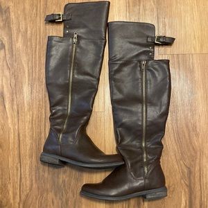 Dark brown thigh high boots